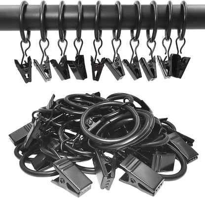 Skiennix 44 Pack Metal Curtain Rings - Durable Drapery Clips with 1-Inch Inner Diameter | Fits 5/8-Inch Rods, Black