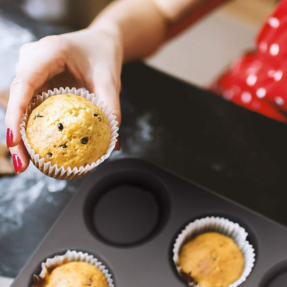 GOURMEO 12 Silicone Muffin Pan - Nonstick Baking Pans for English Muffins - Baking Tin Tray with Cupcake Cups