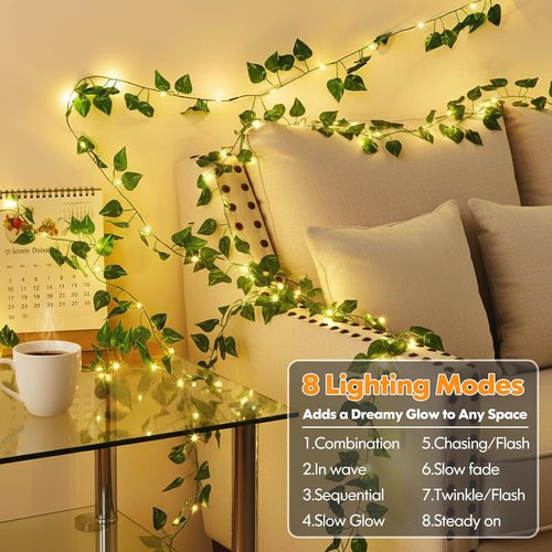 Lakumu Fairy Lights - 33ft 100 LED Rechargeable Pothos String Lights with Timer | Warm White for Bedroom, Garden, Party Decor