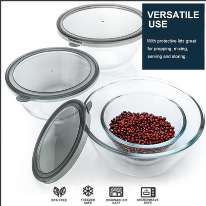 M MCIRCO Glass Mixing Bowls - 4-Pack Nesting Bowls Set for Meal Prep & Food Storage | BPA-Free, 0.8-4.8 Qt