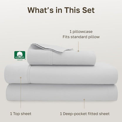 California Design Den Twin XL Bed Sheets Set - 100% Cotton, 400 Thread Count, Silky Smooth Sateen - Silver