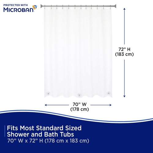 Kenney – Microban PEVA Shower Curtain Liner, Waterproof Medium-Weight Design with Rust-Resistant Metal Grommets & Weighted Magnetic Hem, 70" x 72", Clear