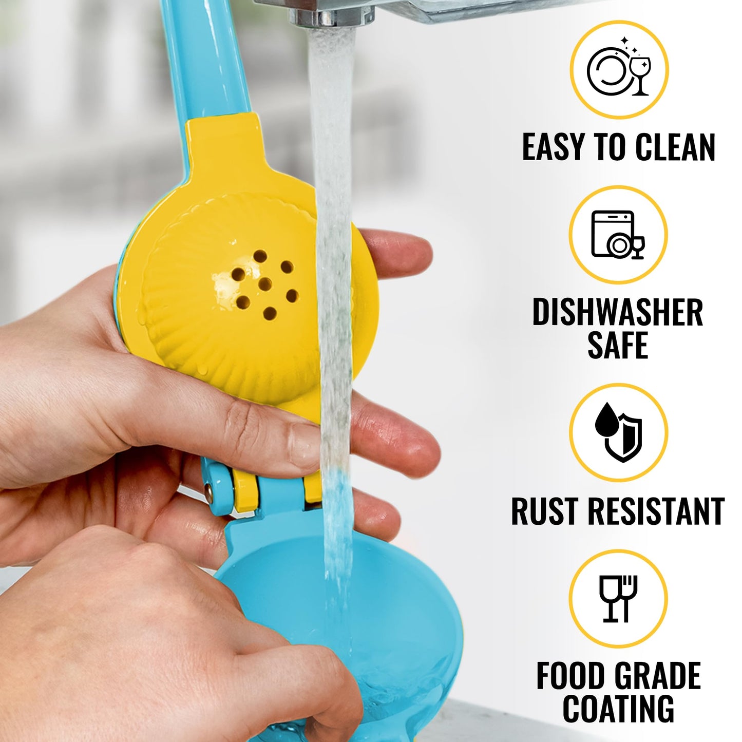 Zulay Metal 2-In-1 Lemon Squeezer Manual - Sturdy, Max Extraction Hand Juicer Lemon Squeezer Gets Every Last Drop - Easy to Clean Manual Citrus Juicer - Easy-to-Use Lemon Juicer Squeezer - Blue/Yellow