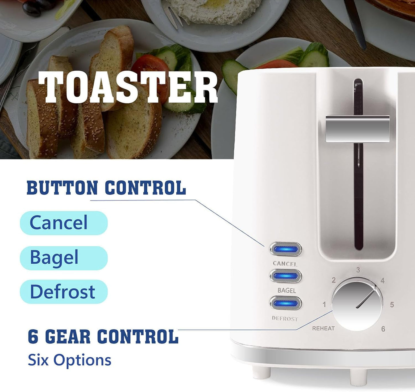 Skiennix 2-Slice Toaster - Wide Slot Bread Toaster with Cancel, Bagel & Defrost Functions | Beige