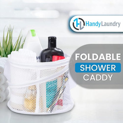 Handy Laundry Portable Shower Caddy - Collapsible Mesh Organizer with Quick Dry Drainage | Large White Compartments for Dorm, Gym & Travel