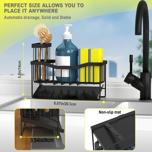 Fssvcd Maifan Sink Caddy - Rustproof Kitchen Organizer with Brush Holder & Self-Drain Tray | Ideal for Sponges & Soap