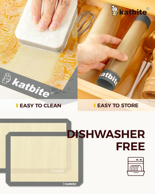 Katbite Silicone Baking Mat Set - Large Nonstick Bakeware Mats for Cookies & Pastry | 3-Piece Set (2 Half Sheets & 1 Quarter)