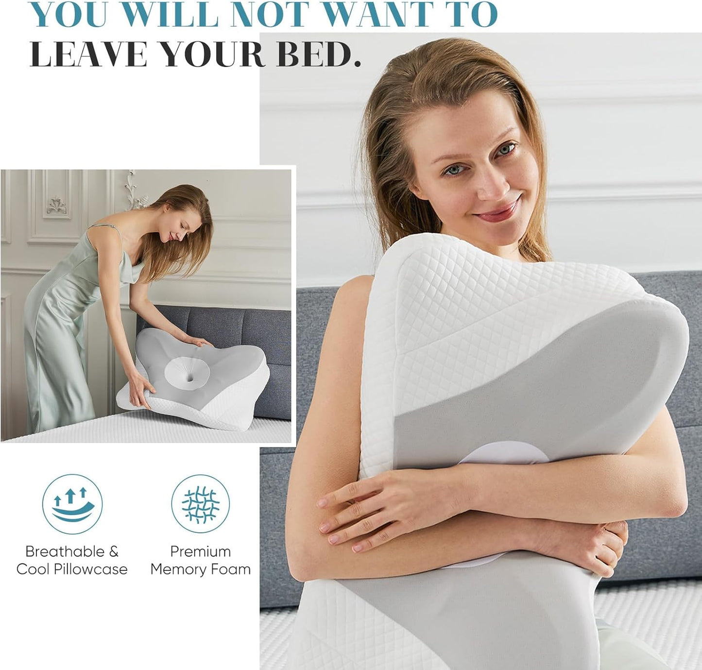 Sweetcrispy Cervical Pillow - Ergonomic Memory Foam Neck Support for Side Sleepers | Cooling Design, Grey