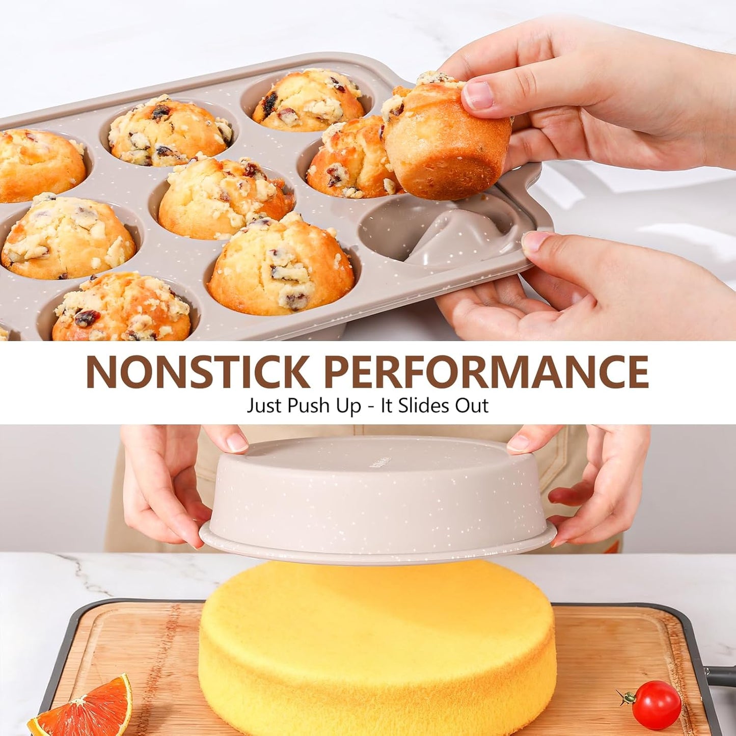 Vinino 6-Piece Nonstick Baking Pans Set - Includes Muffin, Loaf, Cake Pans & Roasting Pan