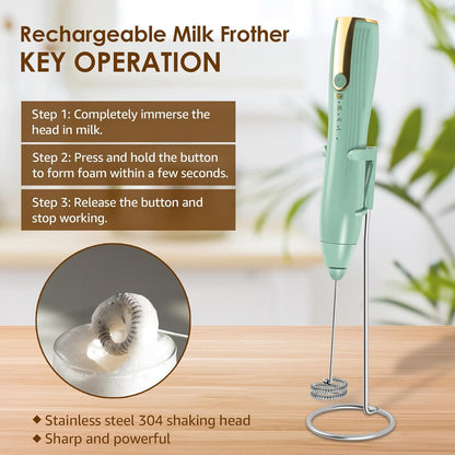 Skiennix Handheld Milk Frother - Rechargeable Electric Foam Maker for Lattes & Cappuccinos