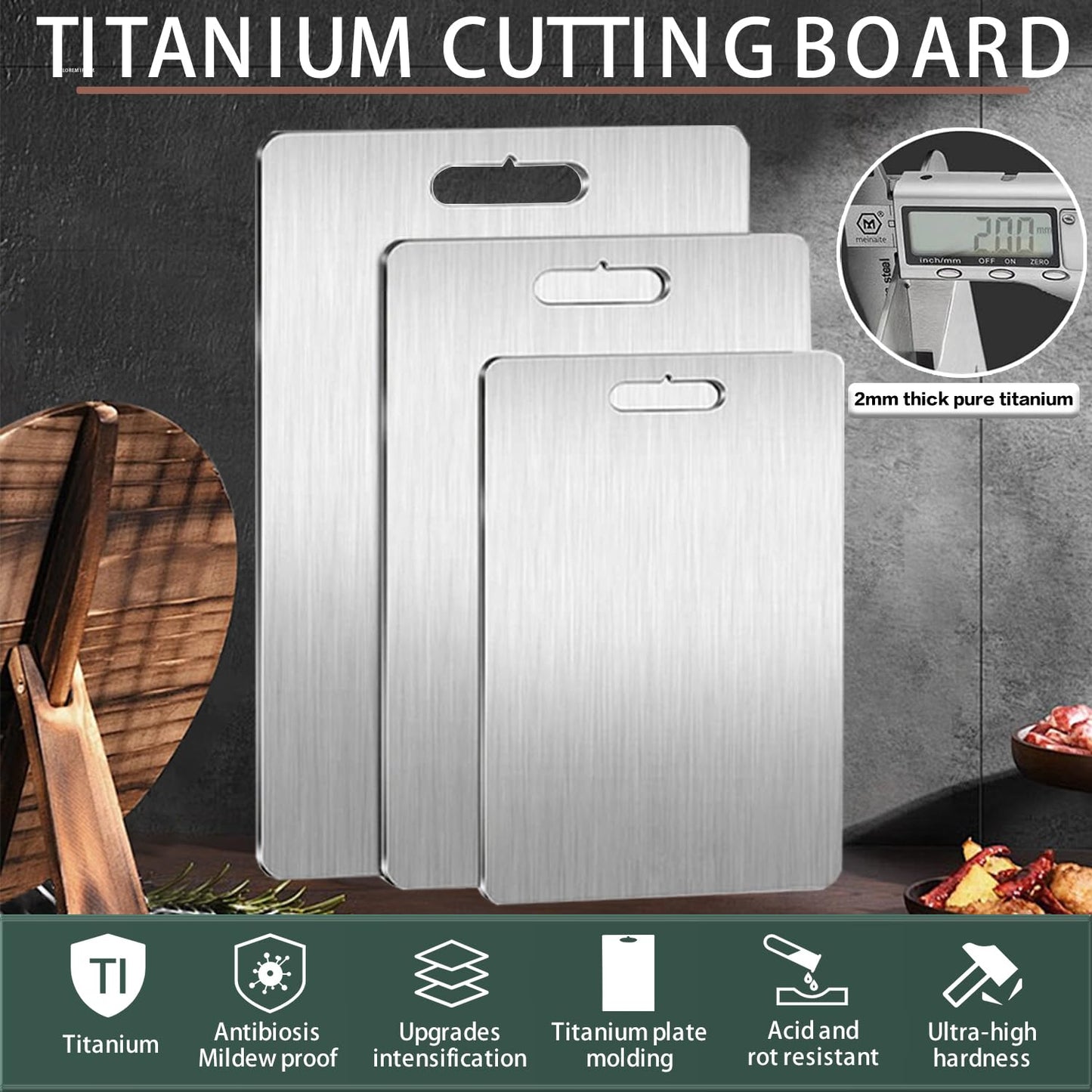 Tavano Cutting Board, Titanium Cutting Board 100% Pure Titanium, Scratch-Free and Hygiene, Qinux Cutium Cutting Boards, Tavano Cutting Boards for Meats, Vegetables Easy to Clean (3Pcs)