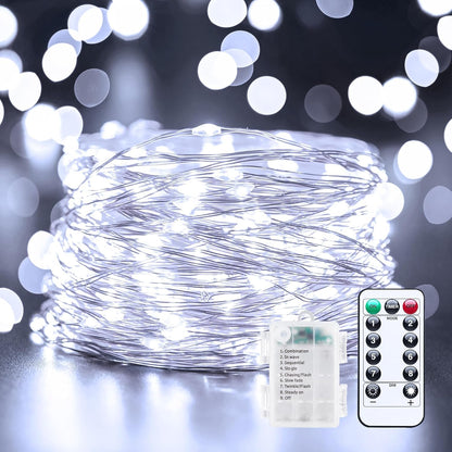 33Ft 100LED Outdoor String Lights - Pure White Fairy Lights with Remote | Waterproof Twinkle Lights for Indoor & Outdoor Decor
