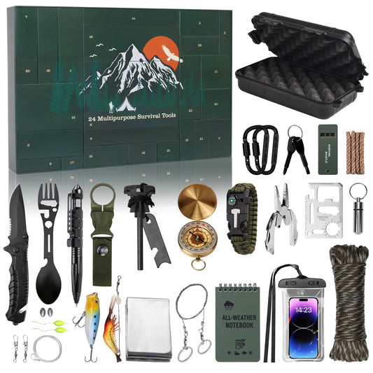 MH MYLUNE HOME Survival Kit Advent Calendar - 24 Days Christmas Countdown Calendar Emergency Survival Gears Gift for Teen Adult, 2024 Xmas Cool Gadgets for Outdoor Camping Fishing Hunting Adventure