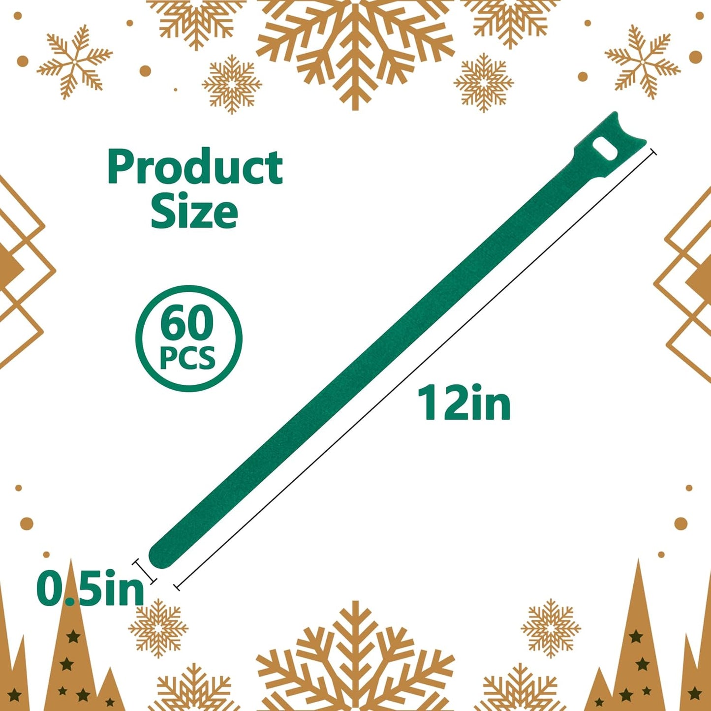 Skiennix 60 Pcs Christmas Garland Ties - 12" Adjustable Reusable Nylon Straps for Holiday Decorations | Green