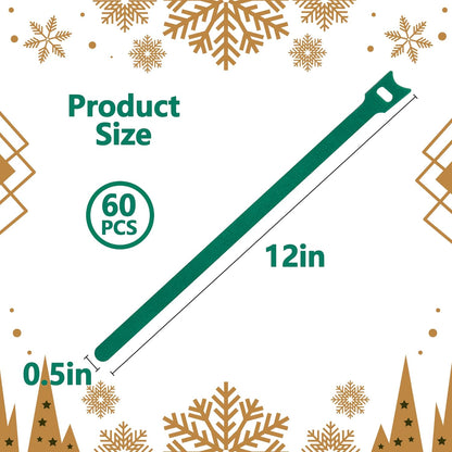 Skiennix 60 Pcs Christmas Garland Ties - 12" Adjustable Reusable Nylon Straps for Holiday Decorations | Green