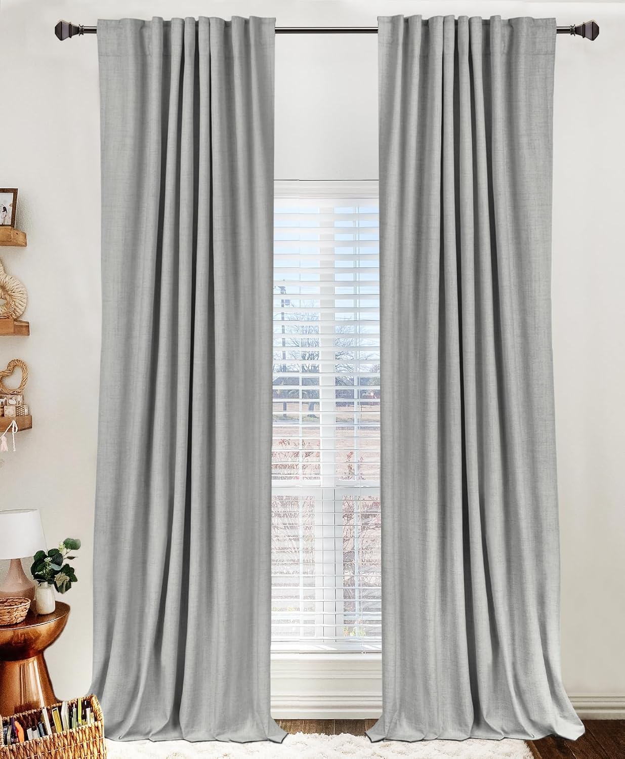 Skiennix 100% Blackout Curtains - Thermal Insulated Linen Drapes, 2 Panels Set, 50" W x 84" L, Ash Grey
