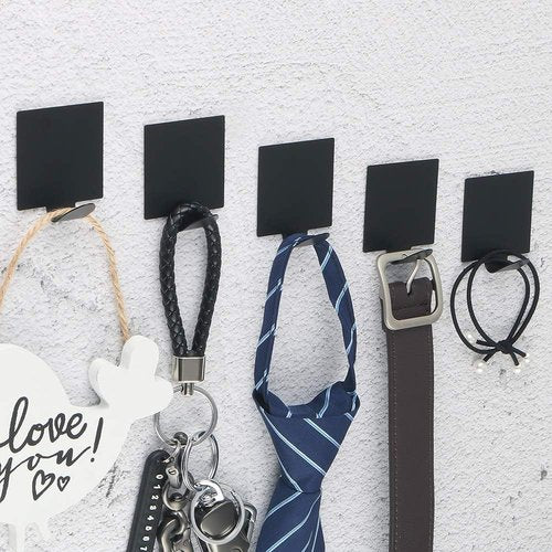 Alise Self-Adhesive Utility Hooks - 10 Pcs Matte Black Stainless Steel Coat & Towel Hooks for Home Use