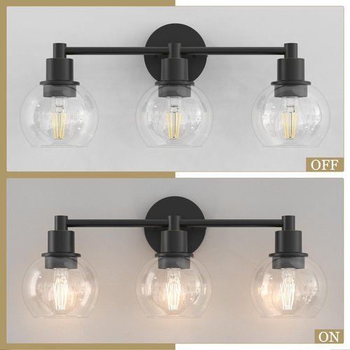 Espird 3 Lights Bathroom Vanity Light Fixtures Black, Bathroom Lights Over Mirror, Industrial and Farmhouse 3 Lights Wall Sconce, Matte Black Globe Vanity Lighting Fixtures
