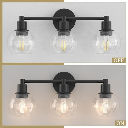Espird 3 Lights Bathroom Vanity Light Fixtures Black, Bathroom Lights Over Mirror, Industrial and Farmhouse 3 Lights Wall Sconce, Matte Black Globe Vanity Lighting Fixtures