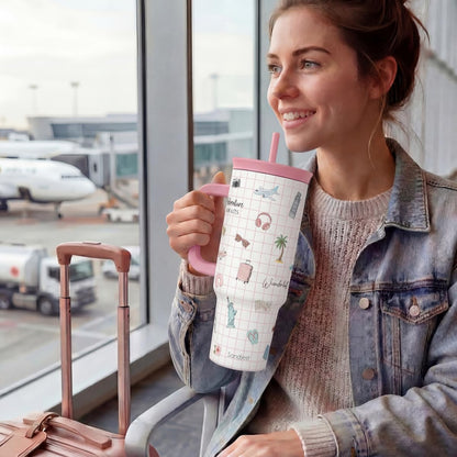 SANDJEST Stainless Steel Travel Tumbler - 40oz Insulated Cup with Locking Lid & Silicone Straw | Perfect Gift for Women