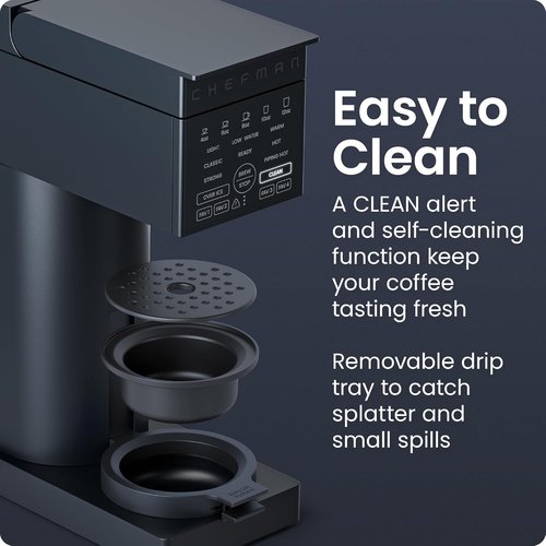 Chefman Caffeinator Single Serve Coffee Maker - Brew K-Cups & Grounds, Iced Coffee Function, 48 oz Reservoir
