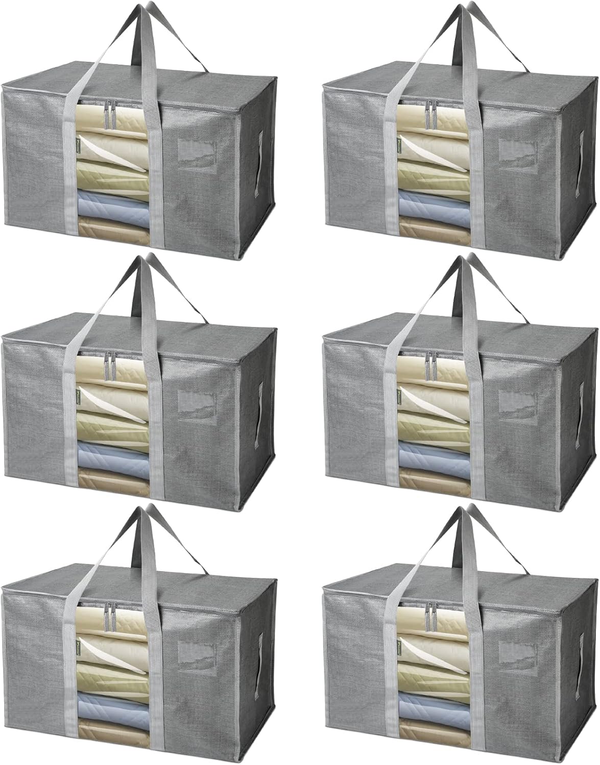 BALEINE 6-Pack Heavy-Duty Moving Bags - Oversized Storage Totes with Reinforced Handles (Gray w/Window)