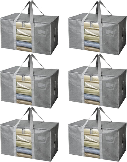 BALEINE 6-Pack Heavy-Duty Moving Bags - Oversized Storage Totes with Reinforced Handles (Gray w/Window)