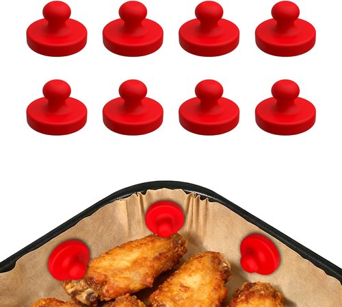 Air Fryer Magnets - 8PCS Strong Magnetic Silicone Clips | Secure Parchment Paper, 100% Food-Safe, Red