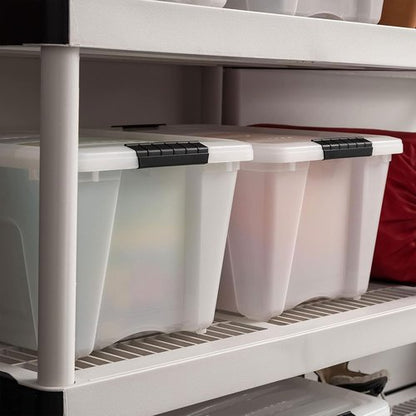 IRIS USA Stackable Storage Bins - 32 Quart Plastic Containers with Latching Lids | 8 Pack, Pearl Color