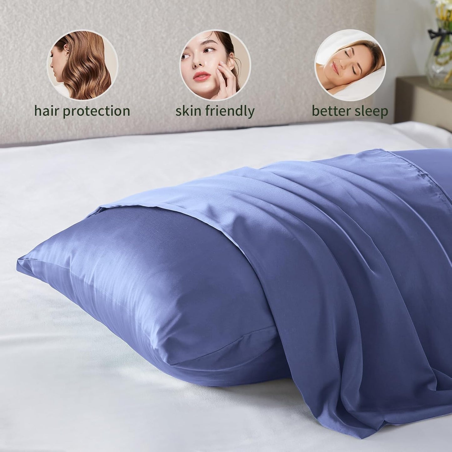 Mulberry Silk Pillowcases by Skiennix - Soft, Breathable, Double-Sided with Zipper | Standard Size, Cornflower Blue