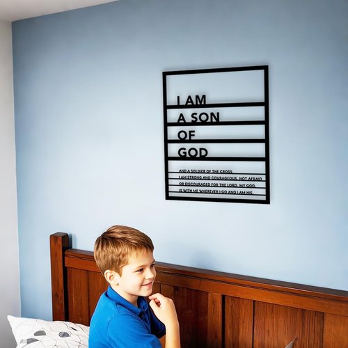 Metal Teen Boy Room Wall Decor I Am a Son of God Wall Art Sign for Boys Bedroom Playroom living Room Bathroom Motivational Sculptures Black