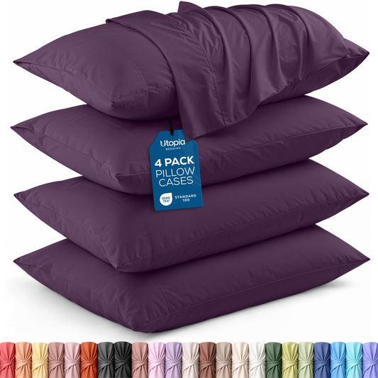 Utopia Bedding King Pillow Cases - 4 Pack - Envelope Closure - Soft Brushed Microfiber Fabric - Shrinkage and Fade Resistant Pillow Covers King Size 20 X 40 Inches (King, Purple)
