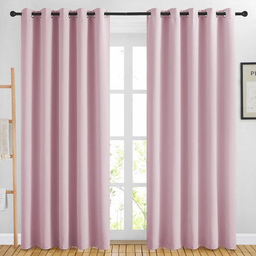 NICETOWN Room Darkening Curtain Panels 84 - Window Treatment Energy Saving Thermal Insulated Solid Grommet Room Darkening Drapes for Living Room (Baby Pink, 1 Pair, 66 by 84-Inch)