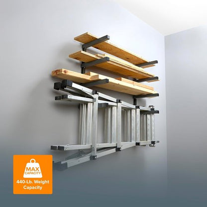 Bora 4-Level Lumber Storage Rack - Space-Saving Metal Shelf for Wood & Building Materials | PBR-004B Black Gray