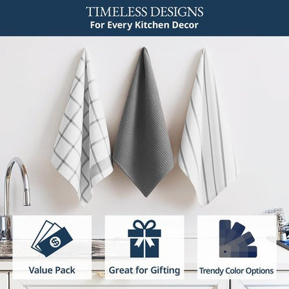 LANE LINEN Cotton Kitchen Towels Set - 6-Pack Absorbent Quick-Drying Dish Cloths, 18" x 28", Soft Grey