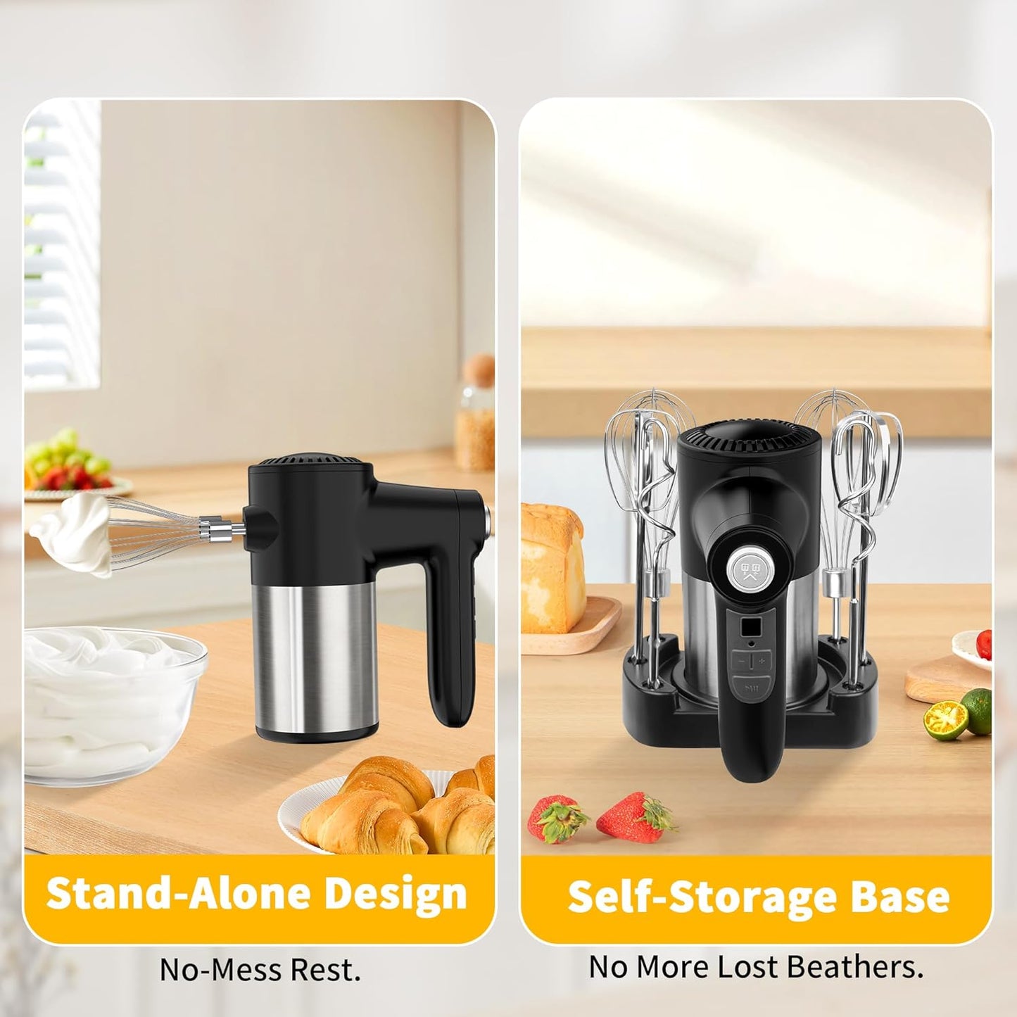 Skiennix Cordless Hand Mixer - 7 Speed Digital Display with 6 Stainless Steel Attachments | Ideal for Baking & Cooking