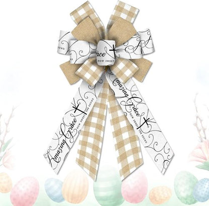 Large Easter Bows by [Brand Name] - Natural White Buffalo Plaid Ribbon for Wreaths & Decorations