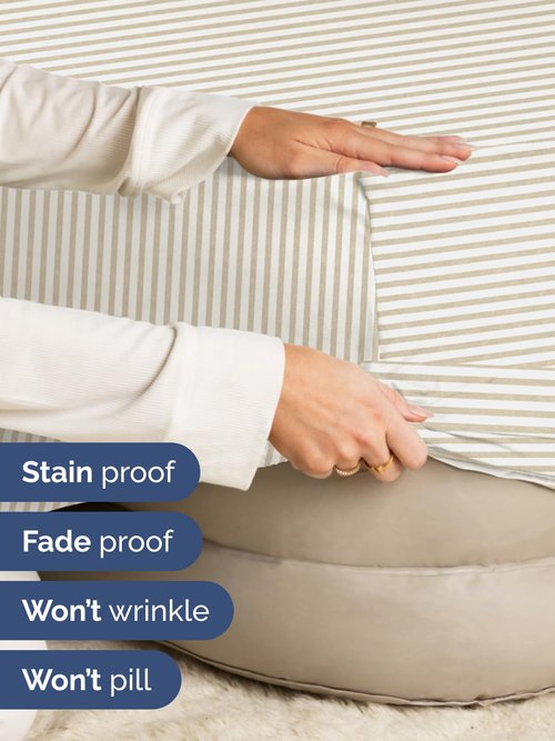 Extra Deep Twin Fitted Sheet - Hotel Luxury Single Fitted Sheet Only - Easily Fits 18 inch to 24 inch Mattress - Ultra Soft, Wrinkle Free with Extra Deep Pockets - Breathable & Comfy - Beige Stripes
