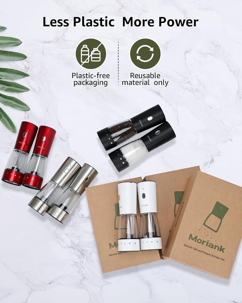 Electric Salt and Pepper Grinder Set, Large Capacity 5.3oz Salt and Pepper Grinder Set with Adjustable Coarseness, Rechargeable Stainless Steel Electric Pepper Grinder with Elegant Storage Base