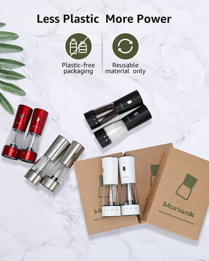 Electric Salt and Pepper Grinder Set, Large Capacity 5.3oz Salt and Pepper Grinder Set with Adjustable Coarseness, Rechargeable Stainless Steel Electric Pepper Grinder with Elegant Storage Base