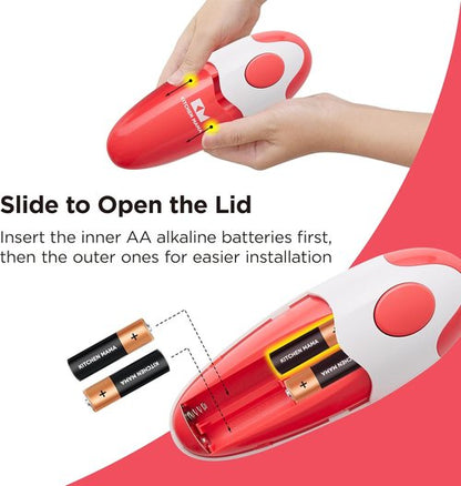 Kitchen Mama Electric Can Opener - Automatic, Hands-Free, Smooth Edge, Battery Operated | Red