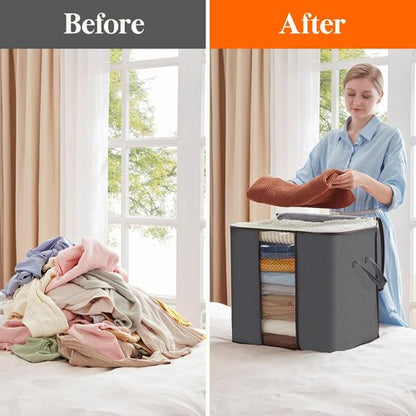 Lifewit 100L Clothes Storage Bins - 3 Pack Foldable Bags with Lids, Zippers & Clear Windows | Ideal for Organizing Clothing & Bedding