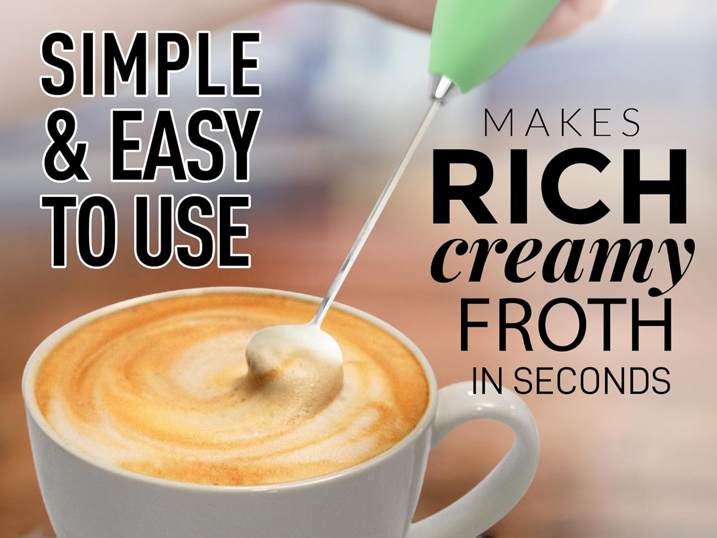 Zulay Kitchen Milk Frother Handheld Electric Whisk with AA Duracell Batteries – Durable Drink Mixer for Coffee, Lattes, Cappuccinos & More - Ocean