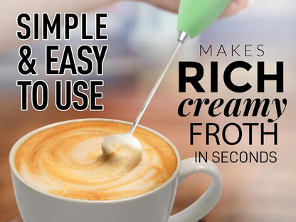 Zulay Kitchen Milk Frother Handheld Electric Whisk with AA Duracell Batteries – Durable Drink Mixer for Coffee, Lattes, Cappuccinos & More - Ocean