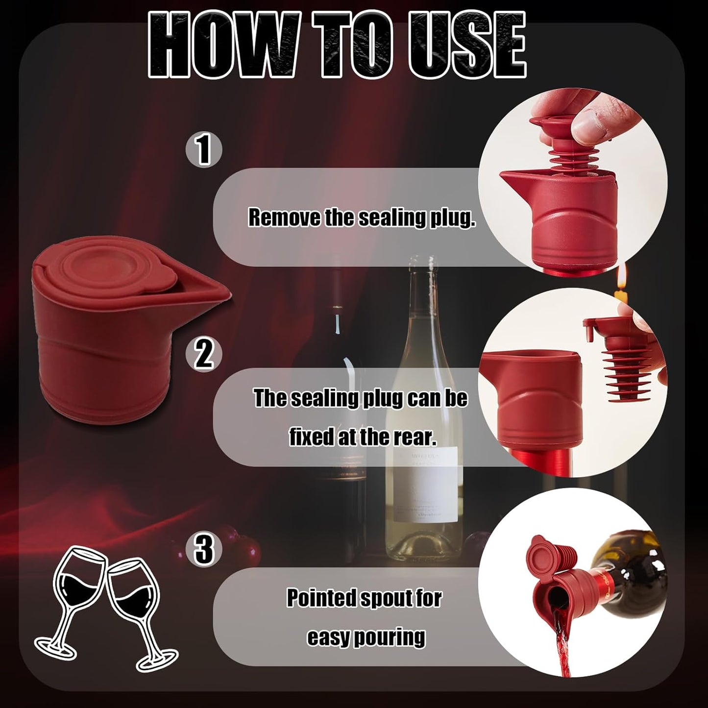 Silicone Wine Bottle Stopper, Wine Bottle Stoppers for Glass Bottles, Beverage Bottle Sealer, Reusable Beer Champagne Bottle Cover Wine Saver (Red-4 Pack)