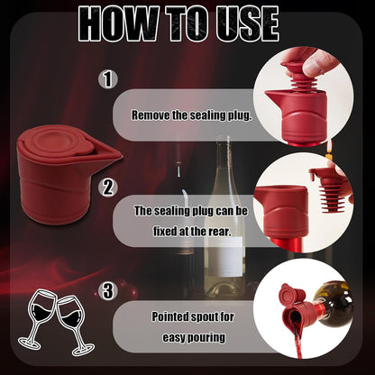 Silicone Wine Bottle Stopper, Wine Bottle Stoppers for Glass Bottles, Beverage Bottle Sealer, Reusable Beer Champagne Bottle Cover Wine Saver (Red-4 Pack)