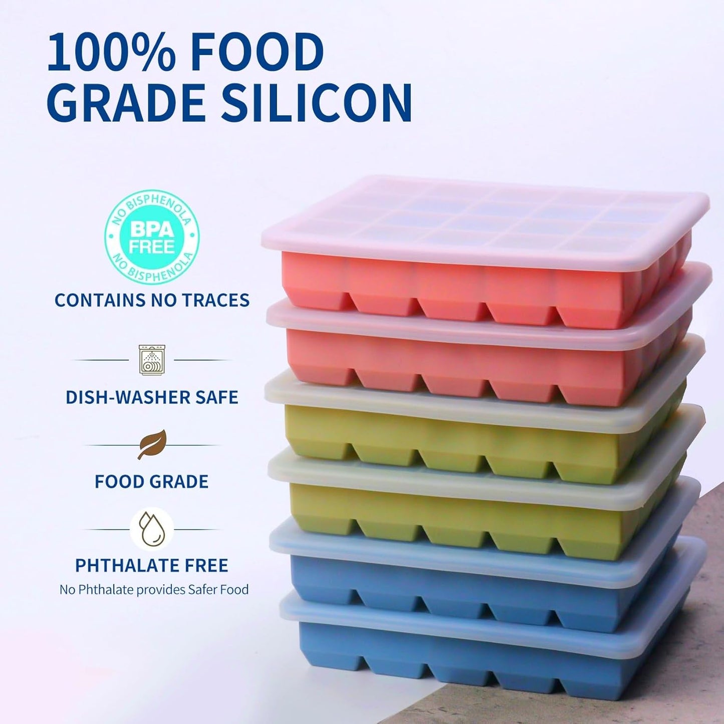 Skiennix Silicone Freezer Molds - Ideal for Storing Garlic, Herbs, and More - Multicolor 3 Pack