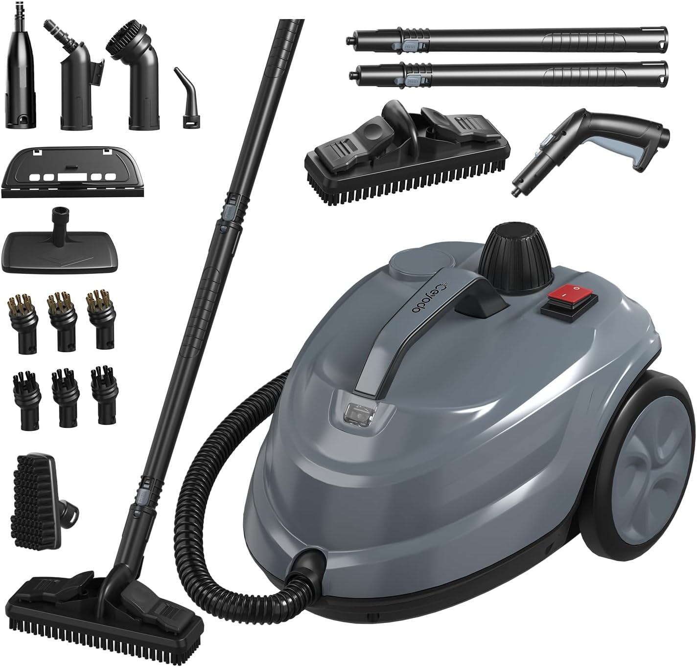 Skiennix Steam Cleaner - Powerful Heavy Duty Canister Steamer with 34 Accessories | 16.4 Ft Power Cord for Home, Grout, Upholstery, Car Cleaning - Grey