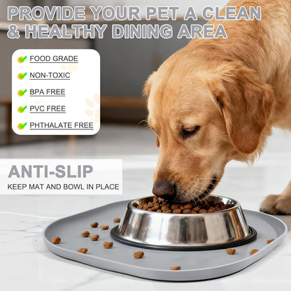 Skiennix Small Silicone Pet Food Mat - Waterproof Design with Raised Edge | 12 x 12 x 0.7 in Light Gray