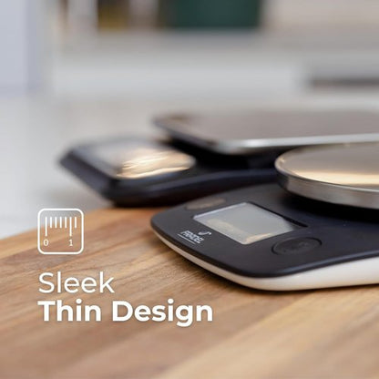 Fradel Digital Kitchen Food Scale - Accurate 0.1g Measurement in Grams & Ounces | 11lb Capacity, Round Design